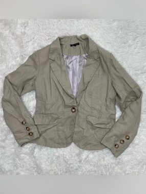 For Cynthia 100% Linen Blazer Jacket Women’s Size M Medium Khaki Lined Office